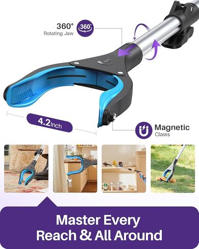 KEKOY Pro 40-inch Reacher Grabber Pickup Tool, Heavy Duty Grabbers for Seniors Foldable Pick Up Trash Stick with Anti-Slip 360° Rotating Jaw, 4" Wide Extended Weed Gripper Claw with Magnet in Saudi Arabia