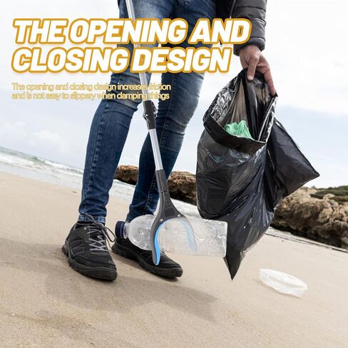 Folding Garbage Pickup Clip, Three-fold Long Handle Trash Grabber Tool, Blue Heavy Duty Litter Picker for Household and Outdoor Waste Collection in Kuwait