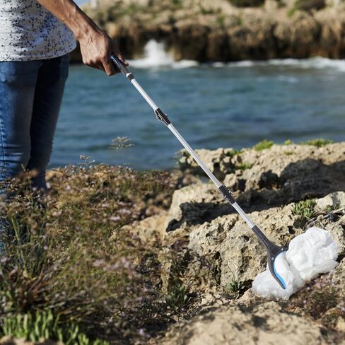 Folding Garbage Pickup Clip, Three-fold Long Handle Trash Grabber Tool, Blue Heavy Duty Litter Picker for Household and Outdoor Waste Collection in Kuwait