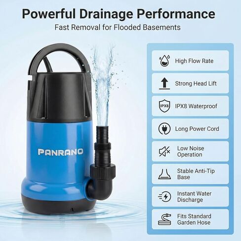 مضخة مستنقع 1 حصان مضخة مياه غاطسة نظيفة وقذرة 3700 جيجا في الساعة مضخات تصريف محمولة لأحواض السباحة الساخنة ونقل المياه في الطابق السفلي، أزرق فاتح in Kuwait