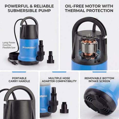 مضخة مستنقع 1 حصان مضخة مياه غاطسة نظيفة وقذرة 3700 جيجا في الساعة مضخات تصريف محمولة لأحواض السباحة الساخنة ونقل المياه في الطابق السفلي، أزرق فاتح in Kuwait