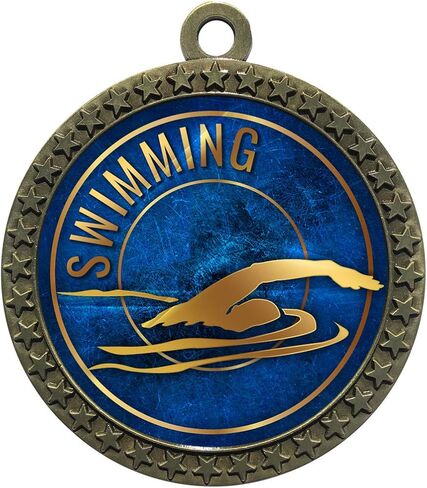 ميداليات ذهبية للسباحة وشرائط عنق حمراء وبيضاء وزرقاء. (عبوة من 10) in Kuwait