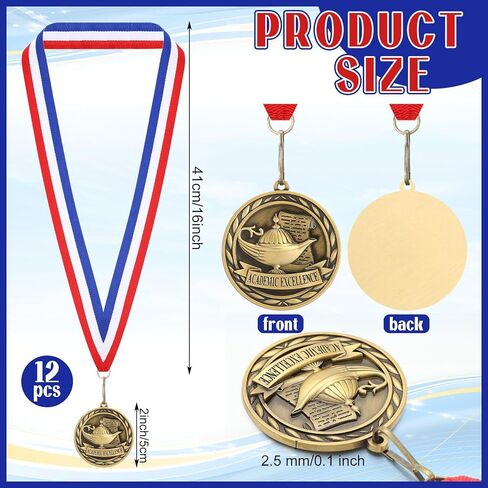 12 Pcs Academic Excellence Graduation Award Medals Bulk Scholastic Award Medals with Neck Ribbons Prize Gift for Tournaments Competitions Party in Saudi Arabia