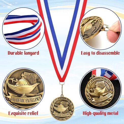 12 Pcs Academic Excellence Graduation Award Medals Bulk Scholastic Award Medals with Neck Ribbons Prize Gift for Tournaments Competitions Party in Saudi Arabia
