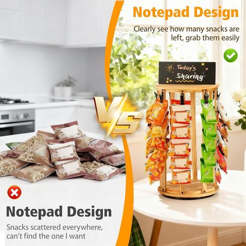 Petyoung Chip Rack Display Stand, 5 Tiers 40 Clips Chip Display Rack for Countertop, 360° Rotating Wooden Base Chip Holder Candy Display with Message Board, for Concession Stand, Countertop, Party in Saudi Arabia