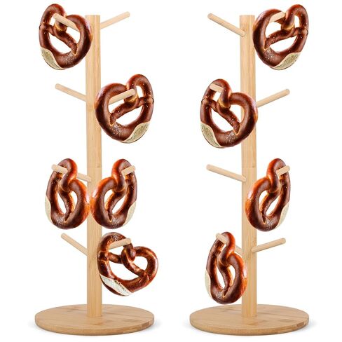 2 قطعة من حامل البريتزل مقاس 19.5 بوصة حامل عرض البريتزل على شكل شجرة الخيزران مع 8 أذرع لتعليق الخبز والكعك والنقانق والكعك، مثالي لمهرجان أكتوبر in Kuwait