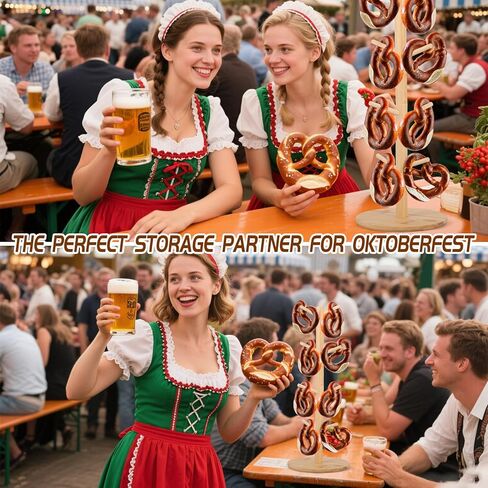 2 قطعة من حامل البريتزل مقاس 19.5 بوصة حامل عرض البريتزل على شكل شجرة الخيزران مع 8 أذرع لتعليق الخبز والكعك والنقانق والكعك، مثالي لمهرجان أكتوبر in Kuwait