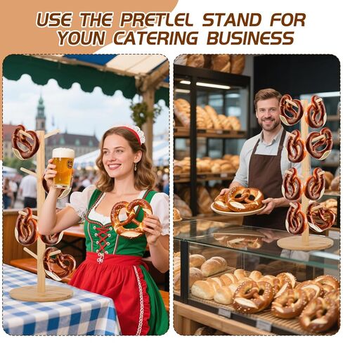 2 قطعة من حامل البريتزل مقاس 19.5 بوصة حامل عرض البريتزل على شكل شجرة الخيزران مع 8 أذرع لتعليق الخبز والكعك والنقانق والكعك، مثالي لمهرجان أكتوبر in Kuwait