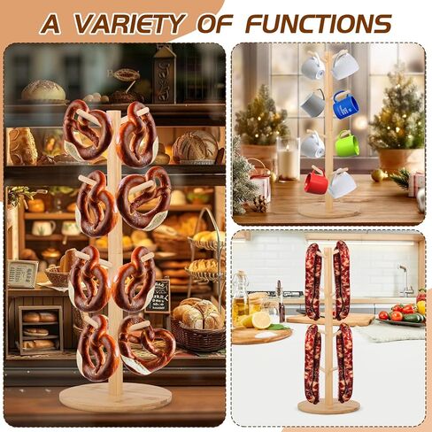 2 قطعة من حامل البريتزل مقاس 19.5 بوصة حامل عرض البريتزل على شكل شجرة الخيزران مع 8 أذرع لتعليق الخبز والكعك والنقانق والكعك، مثالي لمهرجان أكتوبر in Kuwait