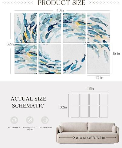 ARPEOTCY Acoustic Art Wall Panels for Bedroom, Recording Office, podcast, TV, 48x32in, Ocean Wall decor, Watercolor Fish Art Picture, Soundproof Sound Absorbing, 8pcs in Kuwait