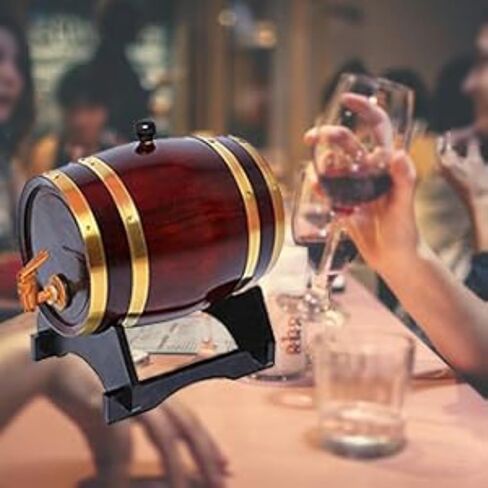 Wooden Wine Barrel 1.5L Pine Wood Beer Barrel Sealing Whiskey Barrel Dispenser Leak Proof y Bucket Wine Storage Holder with Tap & Stand,Retro Color in Saudi Arabia