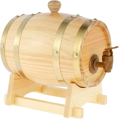 Wooden Wine Barrel 1.5L Pine Wood Beer Barrel Sealing Whiskey Barrel Dispenser Leak Proof y Bucket Wine Storage Holder with Tap & Stand,Wood Color in Saudi Arabia