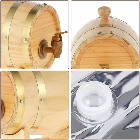 Wooden Wine Barrel 1.5L Pine Wood Beer Barrel Sealing Whiskey Barrel Dispenser Leak Proof y Bucket Wine Storage Holder with Tap & Stand,Wood Color in Saudi Arabia