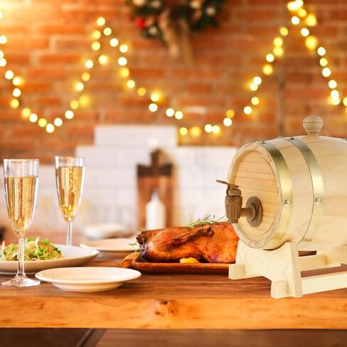 Wooden Wine Barrel 1.5L Pine Wood Beer Barrel Sealing Whiskey Barrel Dispenser Leak Proof y Bucket Wine Storage Holder with Tap & Stand,Wood Color in Saudi Arabia