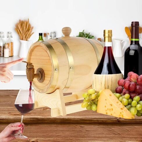 Wooden Wine Barrel 1.5L Pine Wood Beer Barrel Sealing Whiskey Barrel Dispenser Leak Proof y Bucket Wine Storage Holder with Tap & Stand,Wood Color in Saudi Arabia
