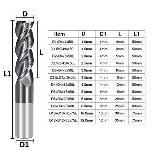 مطحنة نهاية الكربيد 1-12 مم 3 لقمة طحن طرفية فلوت قاطعة طحن عالية الأداء لقطع الألومنيوم باستخدام الحاسب الآلي أداة طحن التخشين والتشطيب in Kuwait