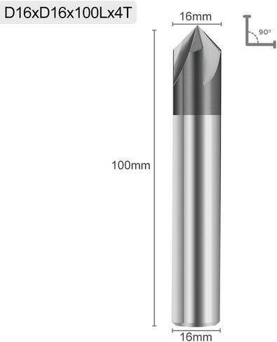 Carbide Chamfer End Mill 4 Flute V Groove Router Bit 3-25mm Dia 90 Degrees Engraving Milling Cutter for Alloy Steels(16xD16x100L) in Saudi Arabia
