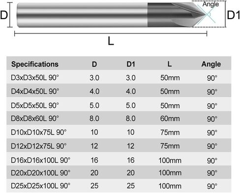 Carbide Chamfer End Mill 4 Flute V Groove Router Bit 3-25mm Dia 90 Degrees Engraving Milling Cutter for Alloy Steels(16xD16x100L) in Saudi Arabia
