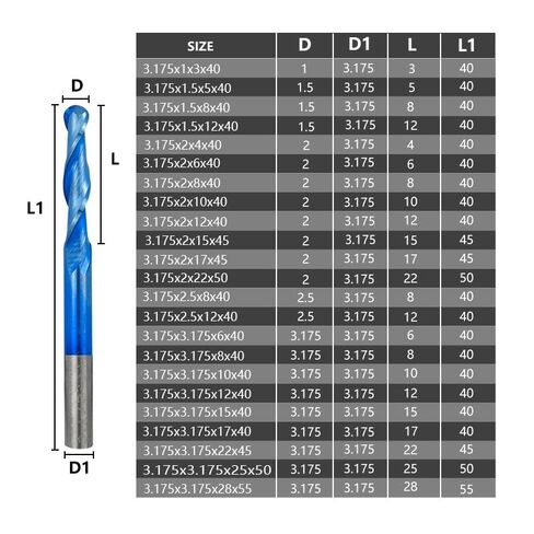 1 قطعة اثنين من المزامير الصلبة كربيد الكرة الأنف نهاية المطاحن CNC بت 3.175 مللي متر عرقوب دوامة الكرة الأنف كربيد نهاية مطحنة لمعدن الألومنيوم in Kuwait