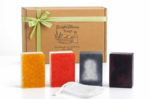 Natural Soap Bar (Set of 4) Unique Natural soap Bars – Handmade soap Lavender, Citrus, Charcoal, Honey – Skincare Gift in Saudi Arabia