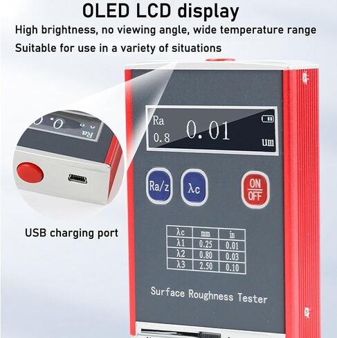 مقياس خشونة السطح المعدني، مقياس خشونة محمول عالي الدقة 0.01 ميكرومتر، مع شاشة LED، نطاق قياس Ra/Rq 0.05~15.0μm، لقياس الأسطح بدقة in Saudi Arabia