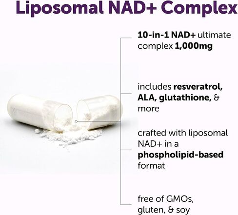 المكونات الدقيقة Liposomal NAD+ Ultimate Complex 1000 مجم | 120 كبسولة نباتية | ملحق NMN البديل | 10 في 1 مع ريسفيراترول، الجلوتاثيون، وأستازانتين | ملحق NAD للنساء والرجال in Kuwait