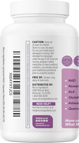 المكونات الدقيقة Liposomal NAD+ Ultimate Complex 1000 مجم | 120 كبسولة نباتية | ملحق NMN البديل | 10 في 1 مع ريسفيراترول، الجلوتاثيون، وأستازانتين | ملحق NAD للنساء والرجال in Kuwait