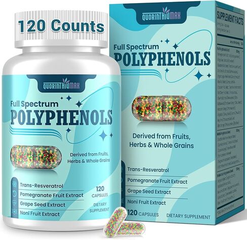 (240 قطعة) مكمل بوليفينول 1500 مجم - أكثر من 20 مركب بوليفينول كامل الطيف من الفاكهة والأعشاب والحبوب مع ريسفيراترول وبذور العنب والشاي الأخضر - خرزات دقيقة ثلاثية الألوان - مضاد أكسدة قوي in Kuwait