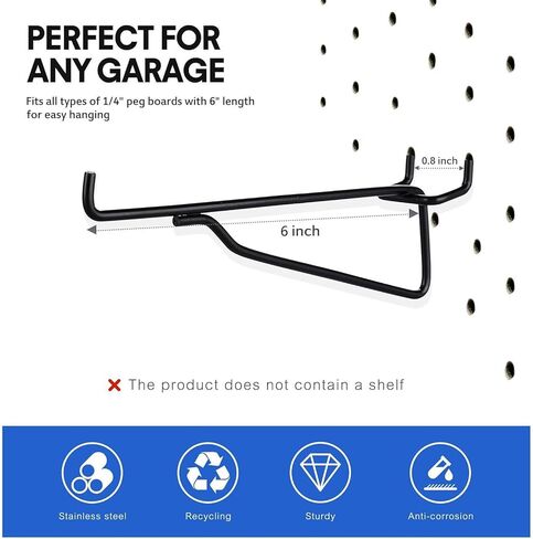 8 عبوات من خطافات بيجبورد معدنية سوداء مقاس 6 بوصات من ملحقات بيجبورد شديدة التحمل، رف بيجبورد يناسب أي أرفف لوح ربط لمنظم التخزين لمنضدة العمل، المرآب، متجر الحرف اليدوية، متجر البيع بالتجزئة in Kuwait