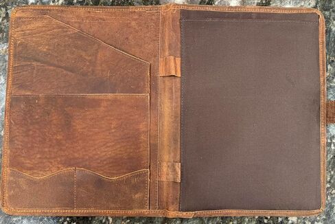 منظم محفظة جلدية مع سحاب للرجال نساء ، BADFOLOIO Business استئناف PAD PAD Portfolio Binder لـ A4/PAD ، مجلد الورقة الجلدية ، وثيقة الورقة (بنية) in Kuwait