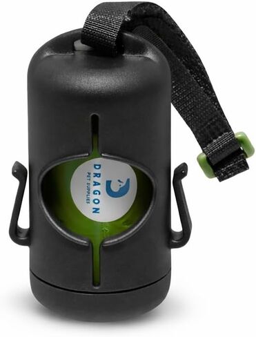 DRAGON Waste Bags Durable Dispenser, Dog poop bags holder with Two Hooks on the side for Used Poop Bags, leash attachment strap and 15 Poop Bags (Black) in Saudi Arabia