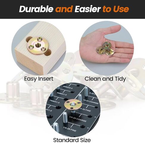 20 pcs 1/4"-20 Carbon Steel Round Base T-Nuts, Heavy-Duty Flange Insert Female Thread Nuts for Furniture Hardware, Woodworking & DIY Projects in Kuwait