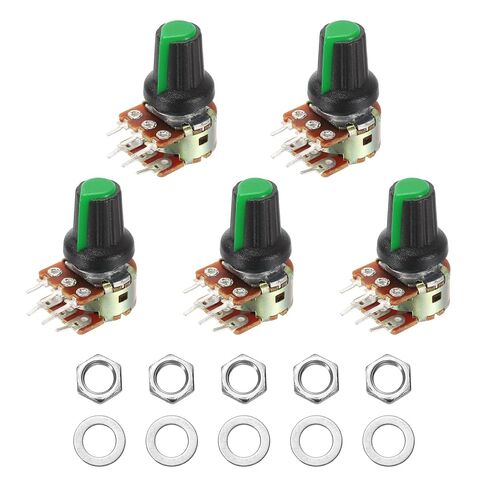 MECCANIXITY 5 Set WH148 B10K Ohm Potentiometer Kit, 6-Pin Split Shaft Rotary Linear Dual Taper Rotary Audio Potentiometer with Knob Nut and Washer for Audio Volume Control, 15mm Shaft, Green in Saudi Arabia