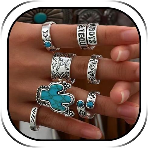 Turquoise Rings Jewelry Gold Western Boho Stackable Knuckle Thumb Ring Set Dresses Accessories Christmas Gifts in Saudi Arabia