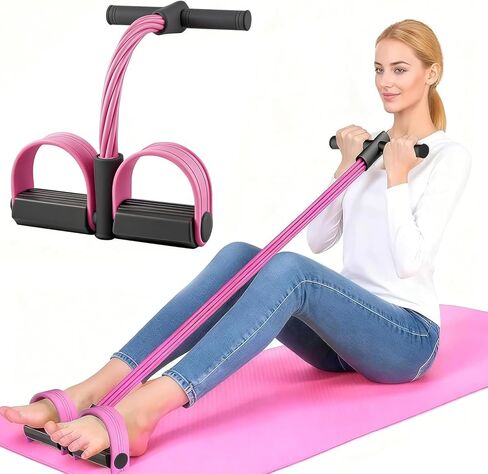 New Pedal Resistance Band with Handle, Natural Rubber Foot Resistance Bands with Handles, 6-Tube Manual Resistance Training Pedal Resistance Foot Pedal for Abdomen, Waist, Hands, Legs（Pink） in Saudi Arabia