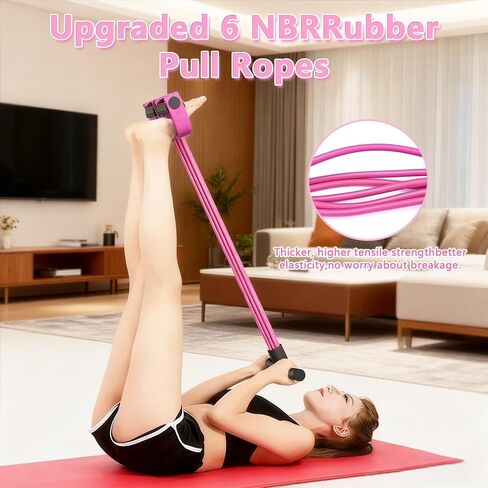 New Pedal Resistance Band with Handle, Natural Rubber Foot Resistance Bands with Handles, 6-Tube Manual Resistance Training Pedal Resistance Foot Pedal for Abdomen, Waist, Hands, Legs（Pink） in Saudi Arabia