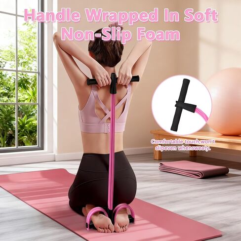 New Pedal Resistance Band with Handle, Natural Rubber Foot Resistance Bands with Handles, 6-Tube Manual Resistance Training Pedal Resistance Foot Pedal for Abdomen, Waist, Hands, Legs（Pink） in Saudi Arabia