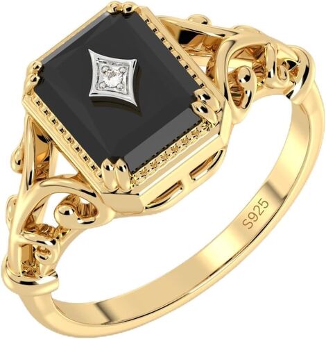 عتيقة الأسود Onyx 925 الخاتم الفضي الاسترليني للنساء ، الخاتم المصنوع يدويًا ، خاتم Engagemnet ، حلقة الوعد ، Onyx الأسود (925 Sterling Silver ، 5) in Kuwait