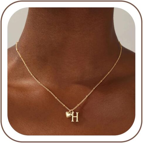 Initial Necklaces for Women Girls - Real Gold Plated Heart Initial Necklace for Girls Kids Jewelry Dainty Gold Letter Heart Pendant Birthday Gifts for Women Teen Girl Gifts Trendy Stuff in Kuwait