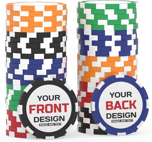 25-500 Personalized Clay Poker Chips – 1.57in / 11.5g Custom Logo, Photo, or Design – Good for Drink Tokens Parties, Businesses, or Corporate Events in Saudi Arabia