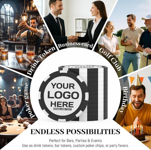 25-500 Personalized Clay Poker Chips – 1.57in / 11.5g Custom Logo, Photo, or Design – Good for Drink Tokens Parties, Businesses, or Corporate Events in Saudi Arabia