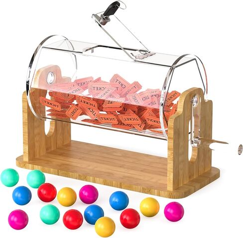 طبلة سحب من الأكريليك الشفاف من Orionstar مع قاعدة من الخيزران الموزون - قرص تذاكر احترافي لجمع التبرعات - صندوق يانصيب شفاف يتضمن قفل وسعة 2000 - يتميز بأقدام مطاطية ومفاتيح in Kuwait