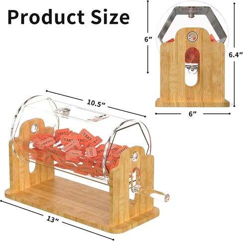 طبلة سحب من الأكريليك الشفاف من Orionstar مع قاعدة من الخيزران الموزون - قرص تذاكر احترافي لجمع التبرعات - صندوق يانصيب شفاف يتضمن قفل وسعة 2000 - يتميز بأقدام مطاطية ومفاتيح in Kuwait
