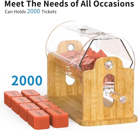 طبلة سحب من الأكريليك الشفاف من Orionstar مع قاعدة من الخيزران الموزون - قرص تذاكر احترافي لجمع التبرعات - صندوق يانصيب شفاف يتضمن قفل وسعة 2000 - يتميز بأقدام مطاطية ومفاتيح in Kuwait