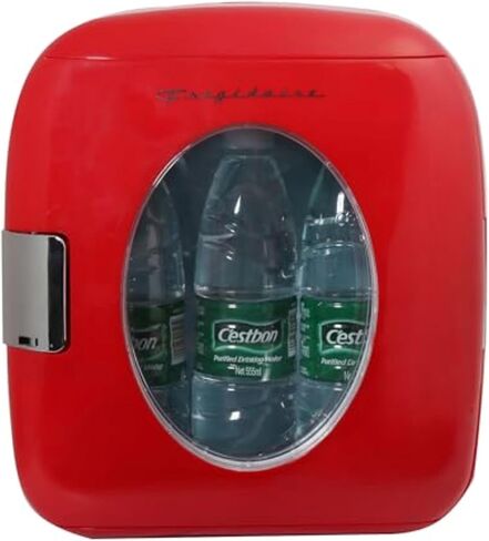 ثلاجة فريجيدير ريترو الصغيرة، علب مشروبات سعة 12/9 لتر، خالية من الفريون بنسبة 100% وصديقة للبيئة، مثالية للمنزل أو المكتب أو السيارات. يتضمن مقابس لمنفذ المنزل وشاحن سيارة 12 فولت (وردي) in Kuwait