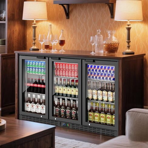 Coolake 53 "مبرد بار خلفي مع 3 أبواب زجاجية، 11.7 قدم مكعب ثلاجة مشروبات تجارية تحت ارتفاع العداد، ثلاجة بيرة من الفولاذ المقاوم للصدأ مع إضاءة LED لمشروبات الصودا والبيرة والنبيذ in Kuwait