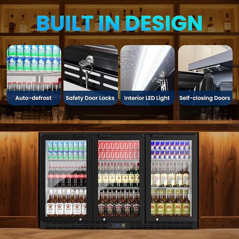 Coolake 53 "مبرد بار خلفي مع 3 أبواب زجاجية، 11.7 قدم مكعب ثلاجة مشروبات تجارية تحت ارتفاع العداد، ثلاجة بيرة من الفولاذ المقاوم للصدأ مع إضاءة LED لمشروبات الصودا والبيرة والنبيذ in Kuwait