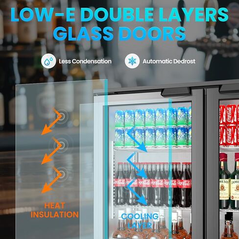 Coolake 53 "مبرد بار خلفي مع 3 أبواب زجاجية، 11.7 قدم مكعب ثلاجة مشروبات تجارية تحت ارتفاع العداد، ثلاجة بيرة من الفولاذ المقاوم للصدأ مع إضاءة LED لمشروبات الصودا والبيرة والنبيذ in Kuwait