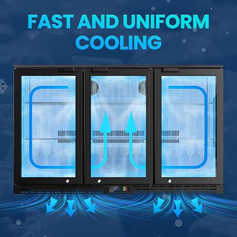 Coolake 53 "مبرد بار خلفي مع 3 أبواب زجاجية، 11.7 قدم مكعب ثلاجة مشروبات تجارية تحت ارتفاع العداد، ثلاجة بيرة من الفولاذ المقاوم للصدأ مع إضاءة LED لمشروبات الصودا والبيرة والنبيذ in Kuwait