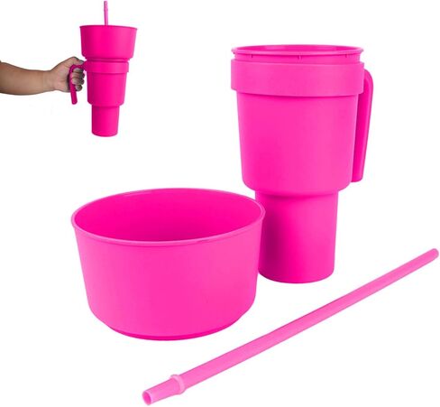 Stadium Tumbler with Snack Bowl 2 In 1 Beverage Cup Top Snack Bowl for Movie Leakproof Snack Tumbler with Straw Portable Reusable Snack and Drink Cup for Home Travel () in Kuwait